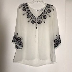 Sheer embroidered tunic